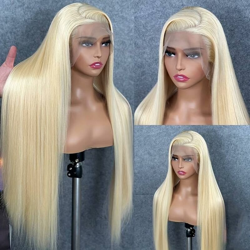 QUANDE 613 miodowa blondynka 13x4 koronka z przodu ludzkie włosy peruki w kolorze prostym 180% gęstości 13x4 HD przezroczysta frontalna peruka dla kobiet