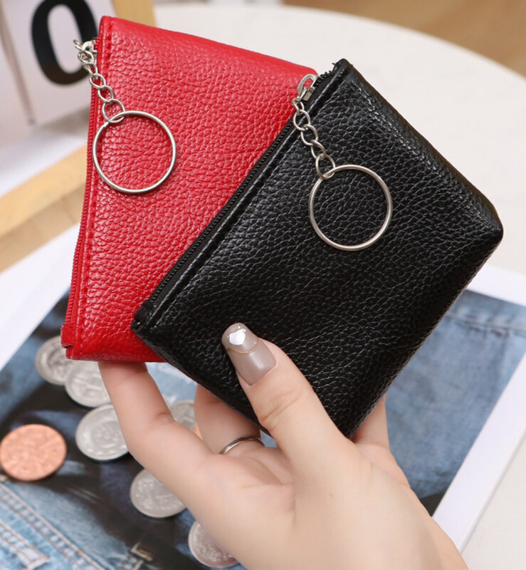 Nuovo portamonete con cerniera modello litchi in pelle PU borsa portamonete con chiave a moneta corta ultrasottile Mini borsa muslimah per le donne