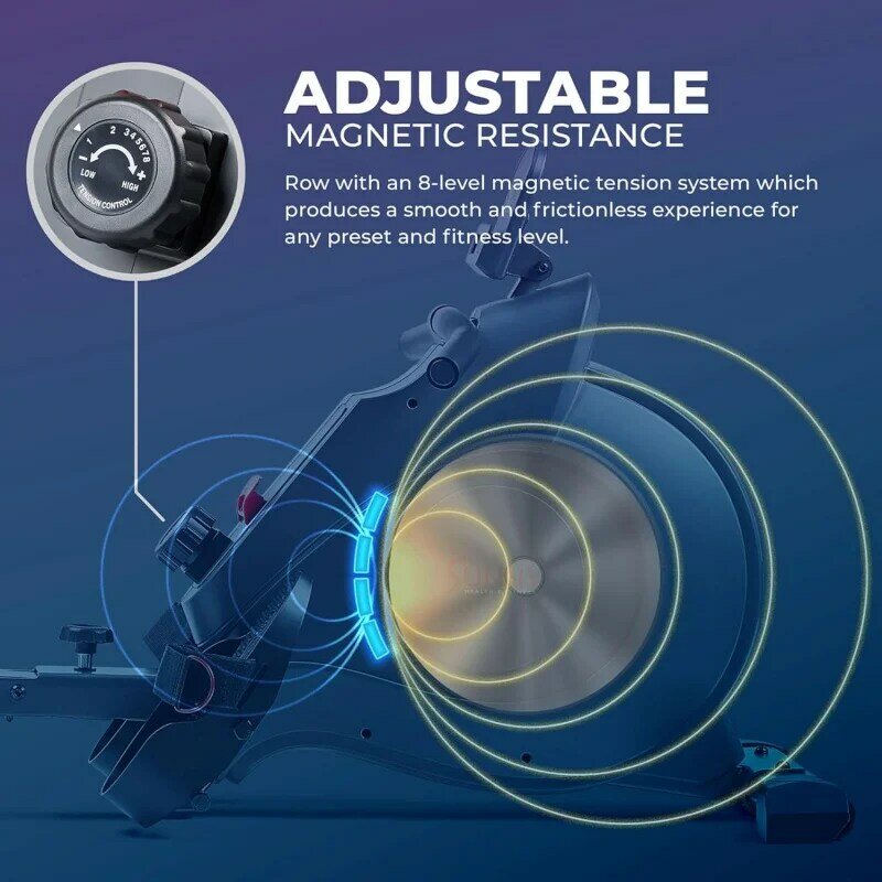 Vogatore magnetico Sunny Health & Fitness con guida di scorrimento estesa da 53.4 ", resistenza silenziosa e esclusiva opzionale S