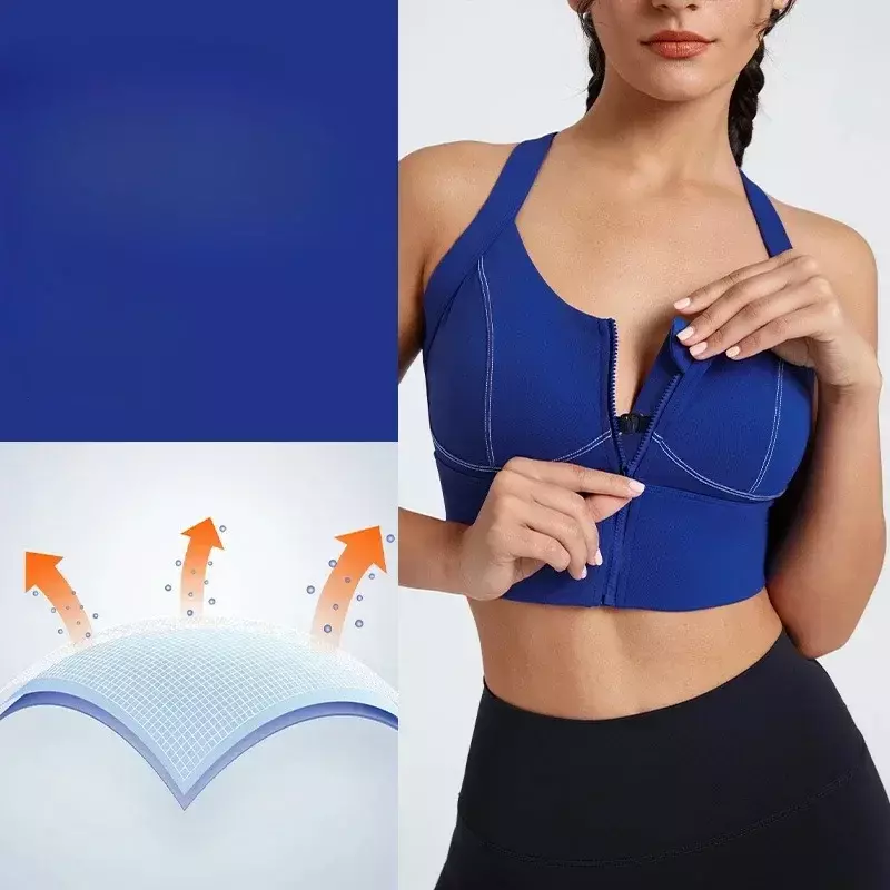 LO-ropa interior deportiva a prueba de golpes para mujer, sujetador de Fitness con cremallera, chaleco de Yoga antisag
