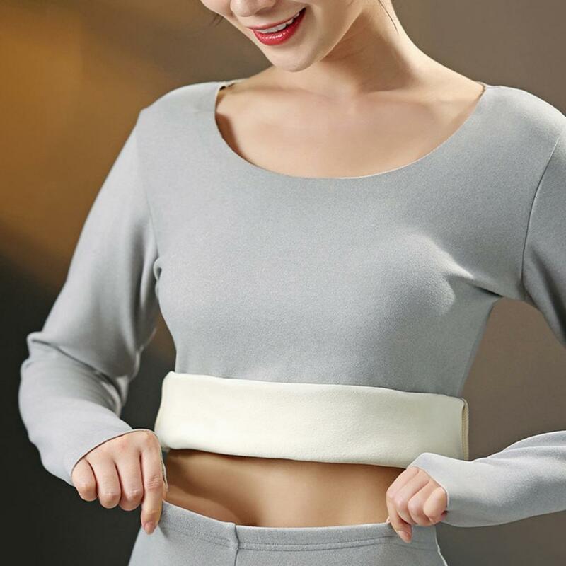 Легкая облегающая Базовая рубашка, Женский бесшовный плюшевый теплый топ и брюки, комплект из мягкой теплой одежды с круглым вырезом