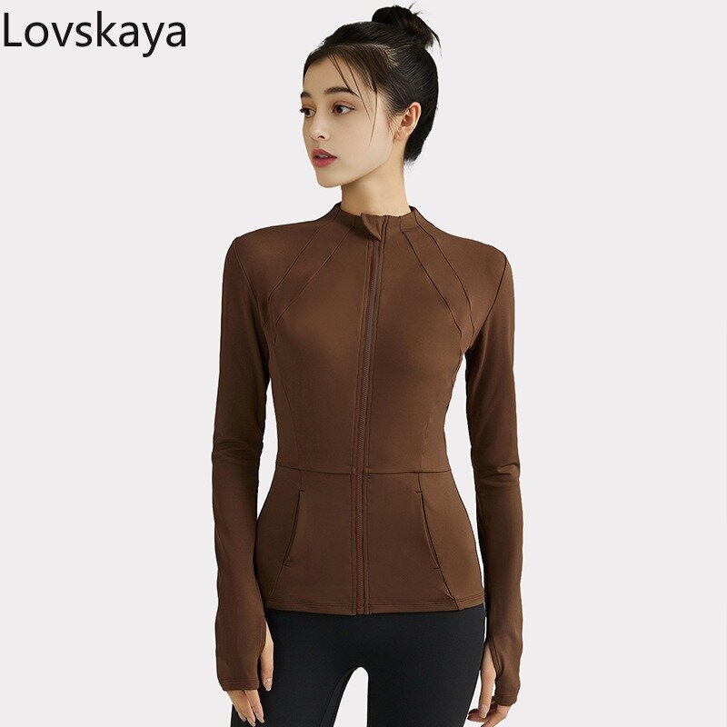 New tight fitting long sleeved top training sportswear yoga suit women's zippered jacket sports slim fit fitness suit