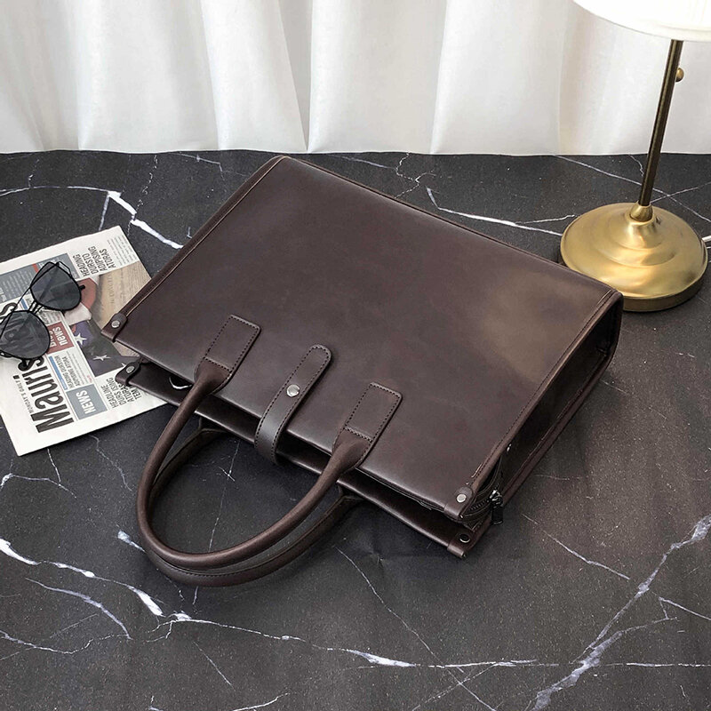 Tas kulit PU untuk pria, tas Kantor Eksekutif kuda gila, tas tangan eksekutif, tas Tote bisnis, tas antik