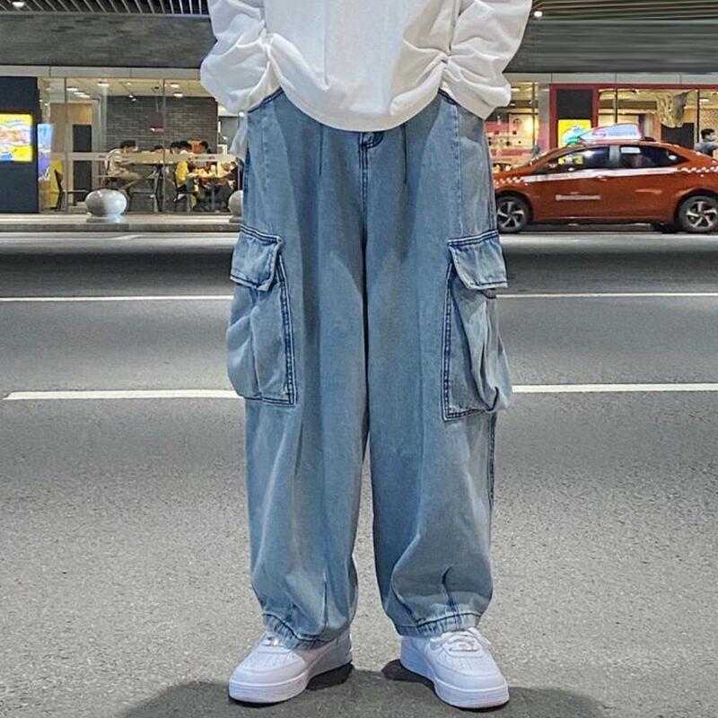 Spodnie workowate dżinsy w stylu Vintage męskie spodnie dżinsowe spodnie z szerokimi nogawkami męskie jeansowe spodnie Cargo Oversize w koreańskim stylu moda uliczna Hip Hop Harajuku