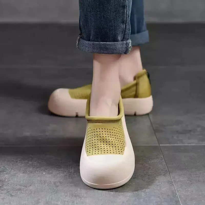 Zapatos vulcanizados de primavera para mujer, zapatillas informales sin cordones, con punta redonda, bloqueo de Color