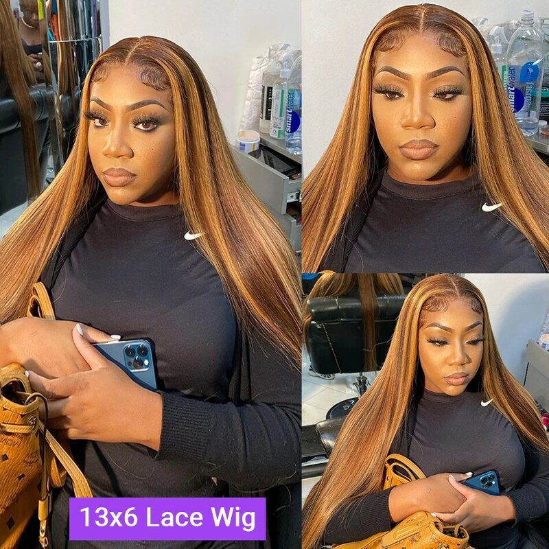 30 Inch Bone Straight Hd Lace Frontal Wig 200 Density Glueless Pre Plucked Lace Wig Highlight Wig Human Hair 13x6 Lace Front Wig