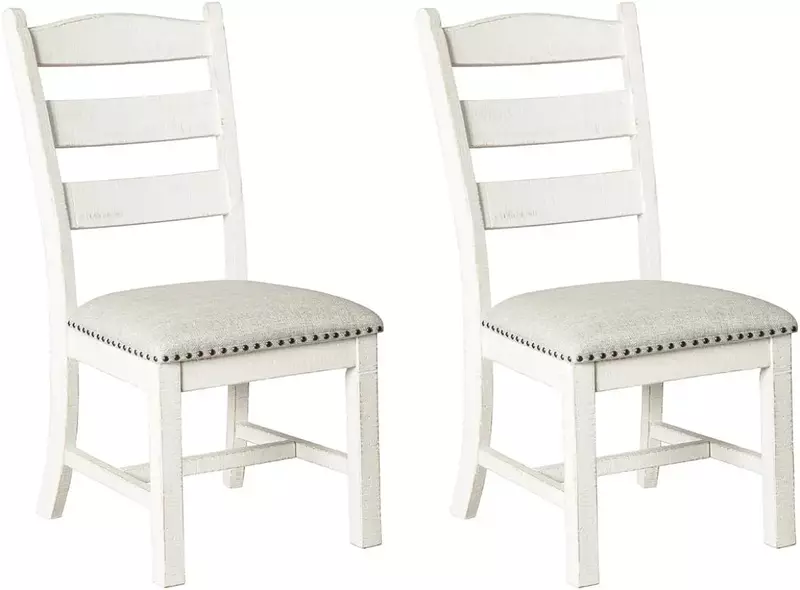 Cushioned Dining Chair with Signature Design, Vintage Farmhouse, Whitewash,   2 Count