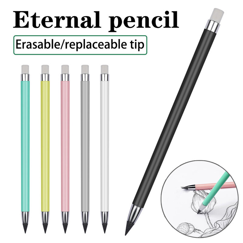 Lápis Eterno de cor de 1/6 peças, núcleo de chumbo resistente ao desgaste, não fácil de quebrar, lápis de caneta substituível portátil, artigos de papelaria