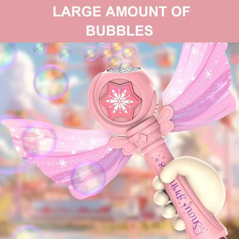 Electric Magic Wing Wand Automatic Soap Bubble Blowing Bubble Gun Outdoor Music With Light Funny Machine Girls Toys Blower H7A5