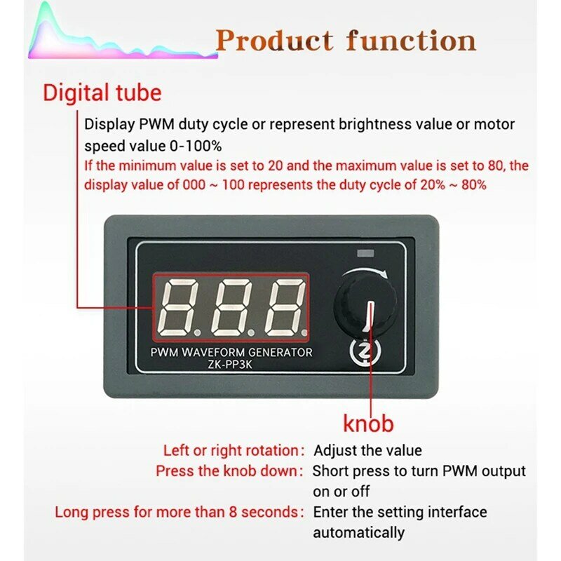ZK-PP3K Generator sinyal PWM LCD Mode ganda, Generator sinyal 1 hz-99 Khz PWM frekuensi nadi, siklus kerja dapat disesuaikan