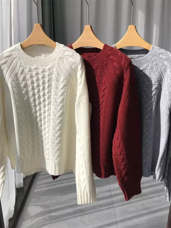 Женский свитер, однотонный трехмерный скрученный Повседневный Универсальный шерстяной пуловер с круглым вырезом на осень и зиму