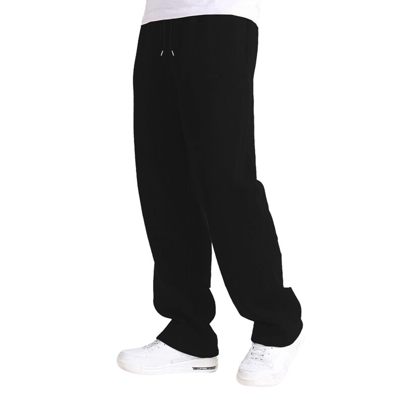 Mens Sports Fitness Casual Sweatpants Fleece Lined Wide Straight Leg Pants Outdoor Hiking Workout Jogging Drawstring Pants