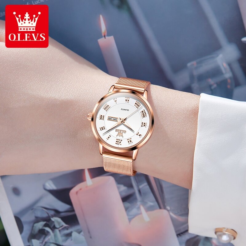 OLEVS 2920 Women's Watch Top Quality Stainless Steel Waterproof Double Calendar Quartz Watch Classic Fashion Luxury Women Watch