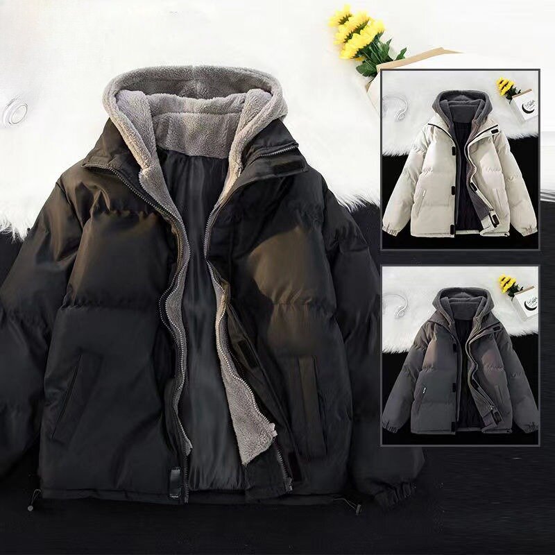 Mantel panjang katun bertudung untuk pria, jaket parka musim dingin longgar tebal, mantel santai musim dingin 2023