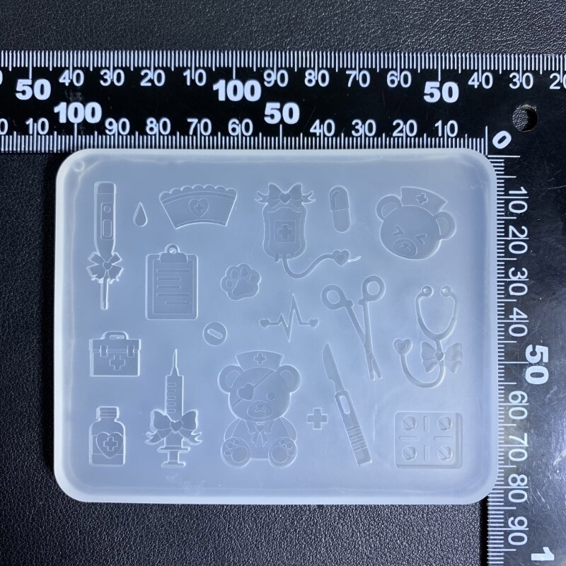 E0BF Mini molde silicona con forma oso Doctor, encantador molde silicona para decoración uñas