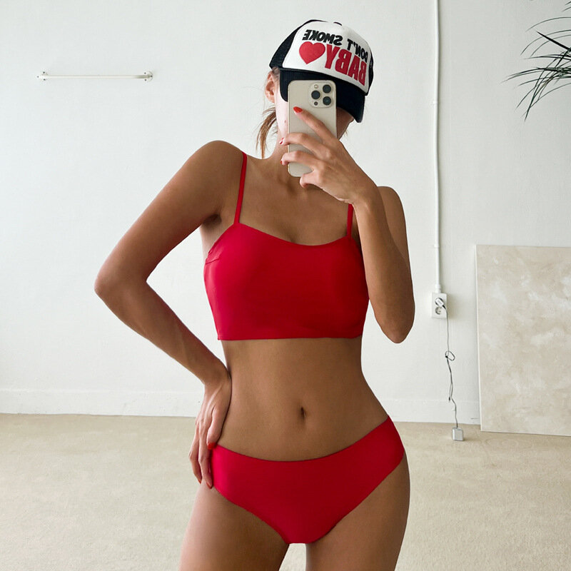 Nowy seksowny sportowy Bikini Bandeau dwuczęściowy strój kąpielowy kobiety stroje kąpielowe stroje plażowe kostiumy kąpielowe brazylijskie Bikini zestaw basen 2024