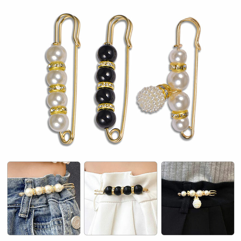 Pearls Crystal Brooches Women Waist Buckle Cardigan Jeans Button Brooch Women Sweater Coat Anti Fall Pearls Clothes Pin Decor