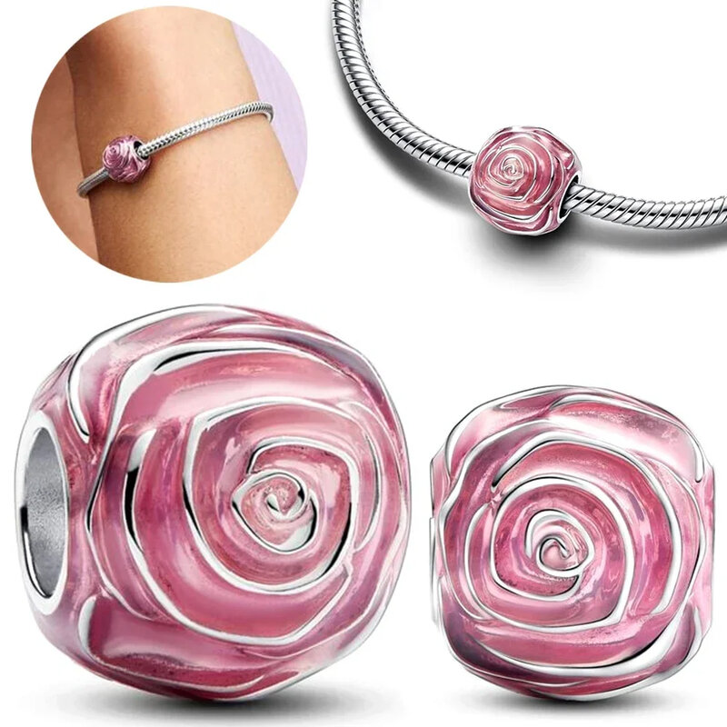 Abalorio de plata 2024 con circonita rosa, flor blanca y jazmín, joyería artesanal, regalo de lujo para mujer, novedad de 925