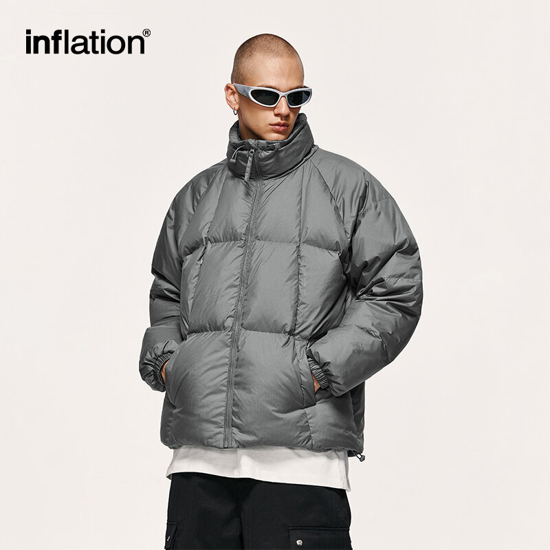 INFLATION Solid Color Puffer Jacket Unisex Stand Collar Windproof 90% White Duck Down Jacket Mens Outdoor Outerwear