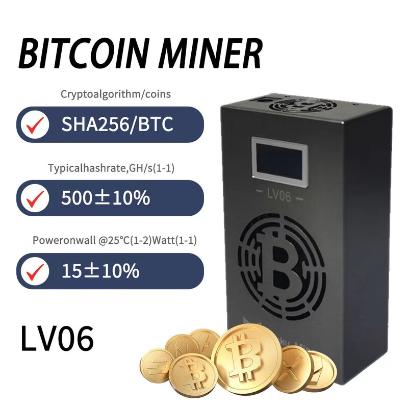 Máquina de mineração do mineiro de Bitcoin, BTC, BCH, BSV, DGB, sorte, LV06, WIFI, 504GH/S, BM1366, SHA256, V6