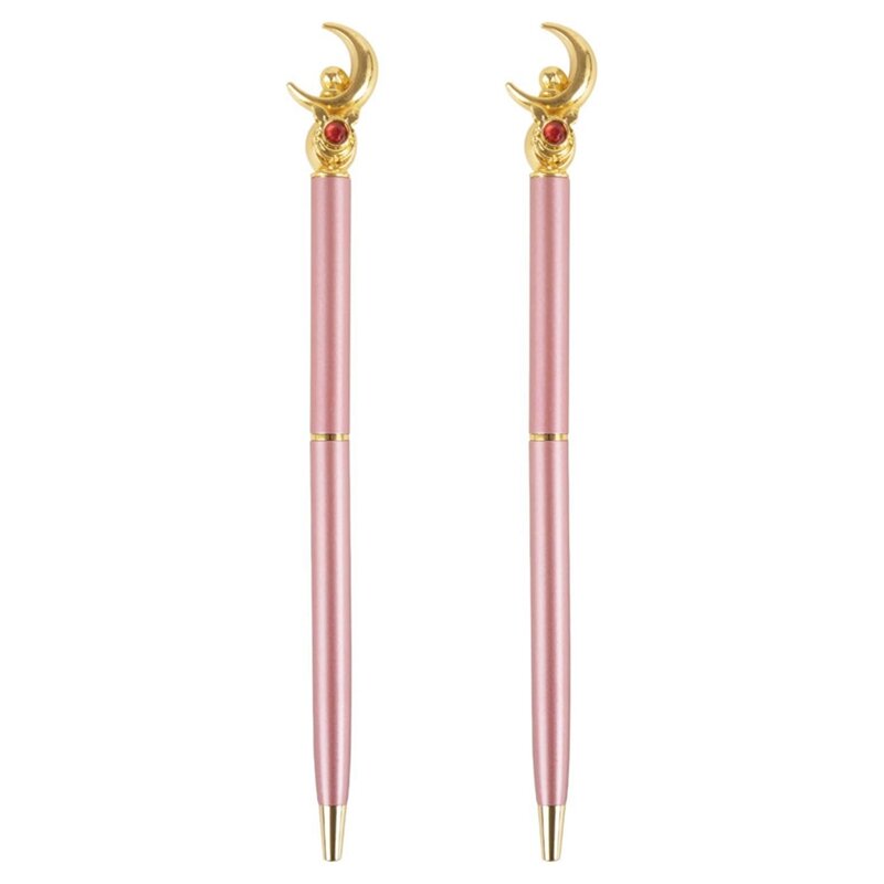Ручки Moon Pen-аниме для девочек, розовое золото, 2 шт., принадлежности для школы, черные гелевые ручки, канцелярские принадлежности, Набор 0,5 мм