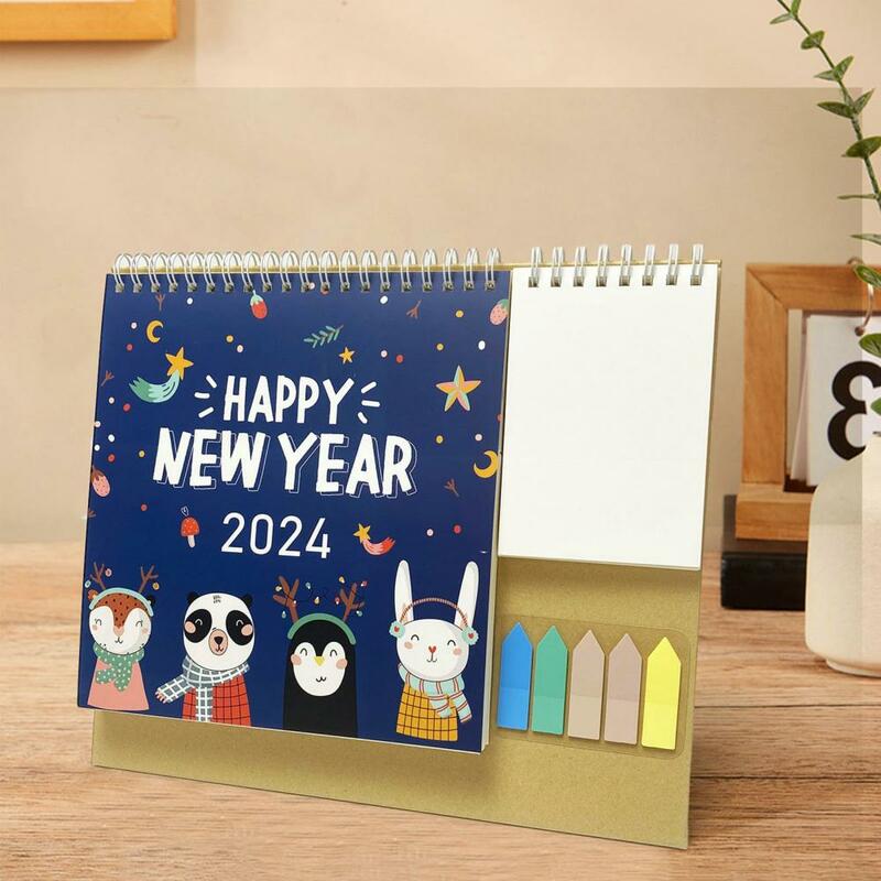 Kalender Desktop 2024 kalender meja 2024 dengan label Notepad saku perencana jadwal bulanan untuk rumah kantor sekolah kawat ganda