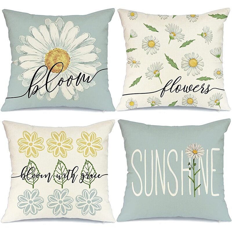 Spring Pillow Covers 18X18 Set Of 4 Farmhouse Summer Spring Decor Pillows Decorative Throw Pillows Spring Decorations