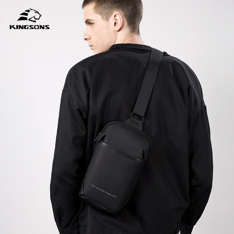Kingsons tas selempang pria, tas dada tunggal tahan air warna hitam Fashion, tas selempang kasual untuk pria