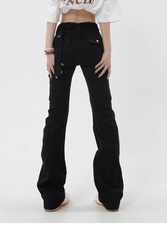 Брюки женские джинсовые с карманами, модные облегающие слегка расклешенные брюки из денима в американском стиле, уличная одежда