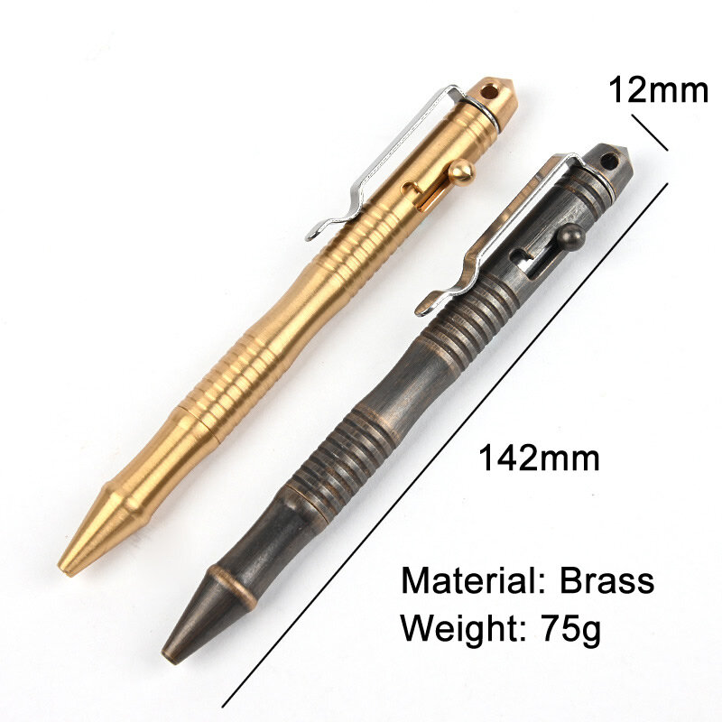 ทองเหลืองคุณภาพสูงป้องกันตัวเองยุทธวิธีปากกา Bolt สวิทช์ Ball Point ปากกาสำหรับค่ายกลางแจ้ง EDC เครื่องมือของขวัญกล่อง