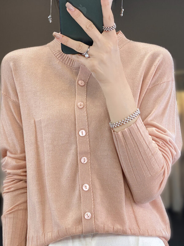 Cardigã de caxemira feminino, suéter solto, gola em O, nova moda, primavera e outono, 2023