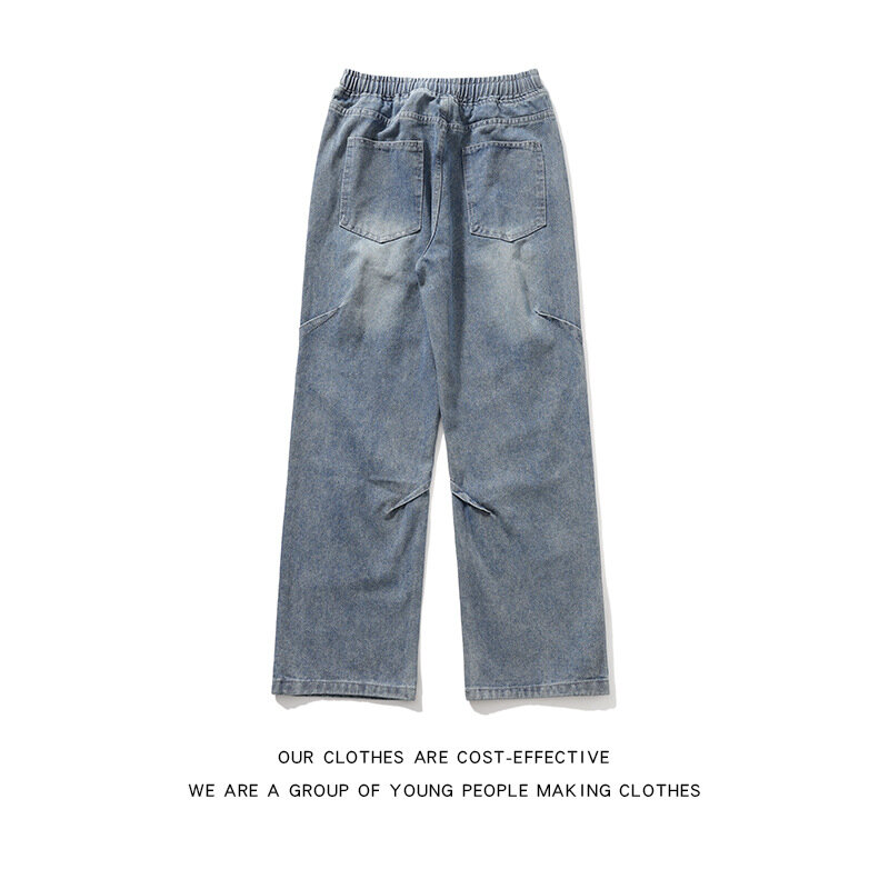 2024 Jeans a gamba larga High Street per uomo primavera estate nuovi Jeans larghi elastico in vita con coulisse Jeans dritti moda Denim Pant
