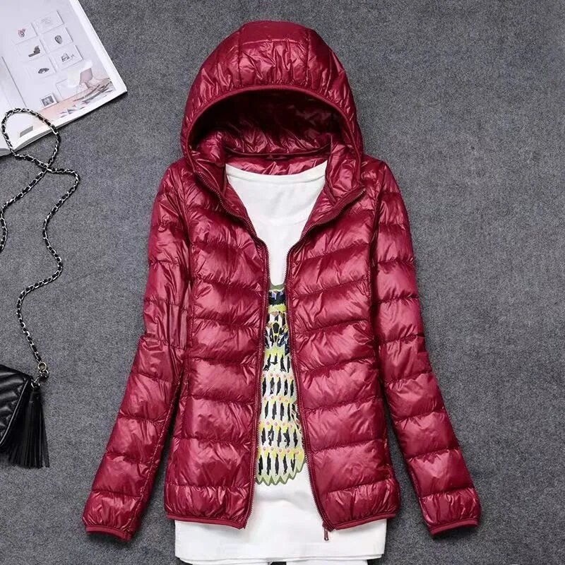 Autumn Winter White Duck Down Coat Womens Ultra-light Hooded Down Jacket Outerwear Warm Coats For Woman Portable Plus Size M-4XL