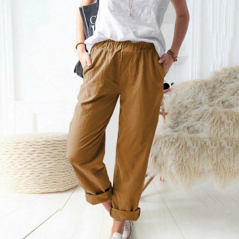 Calça de perna reta de cintura alta feminina com bolsos, calça versátil, ajuste solto, monocromática, streetwear casual, elegante
