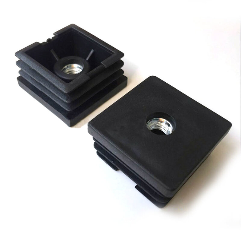 2/4/8 pcs black plastic square covering end cap pipe tube inserts with metal thread m8