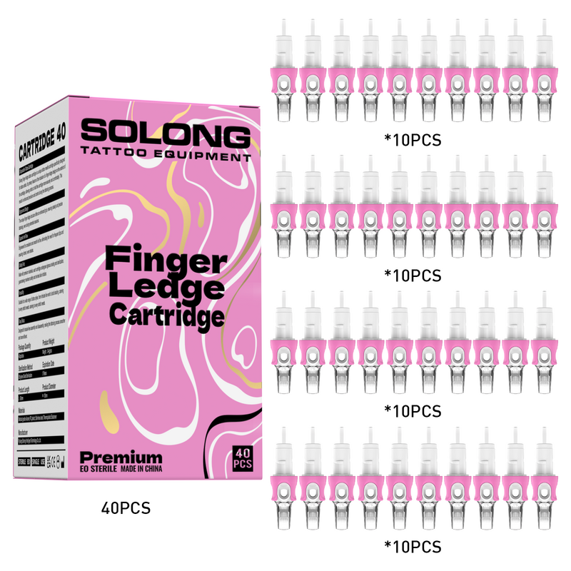Tato Solong, 40 buah jarum tato campuran merah muda dengan manset jari sekali pakai steril 0.3/0.35mm permanen untuk tato
