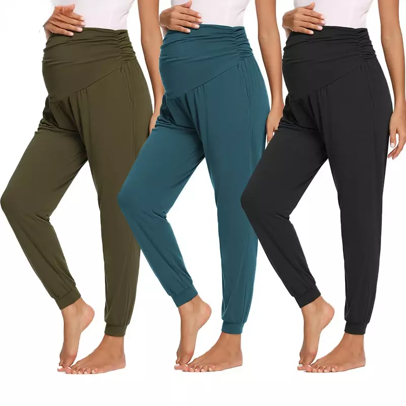 Womens Maternity Pants Over The Belly Stretchy High Waist Pregnancy Sweatpants Comfortable Casual Pregnanct Joggers with Pockets