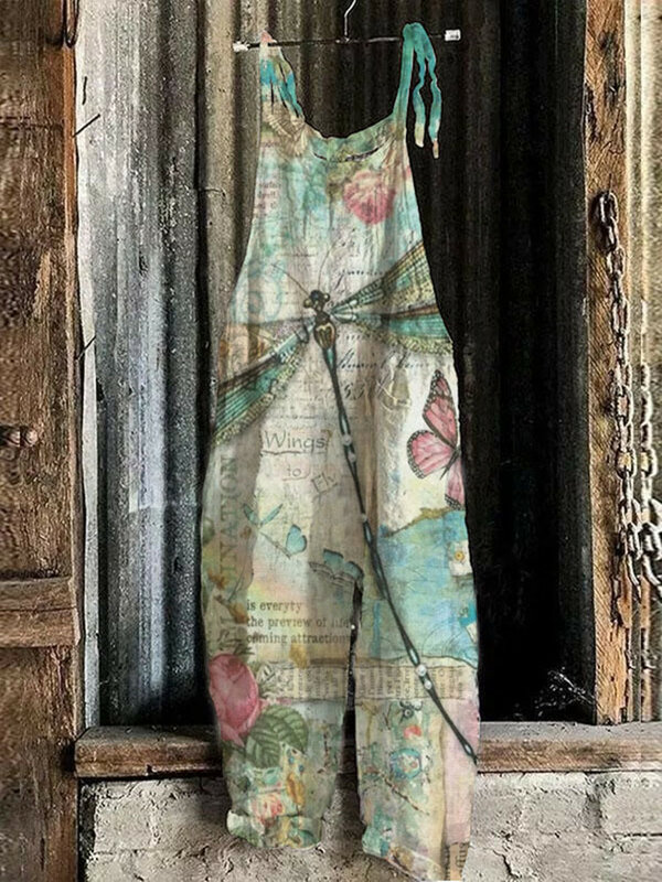 Женский летний богемный комбинезон в стиле ретро с 3D принтом бабочки, свободный удобный комбинезон с прямыми штанинами
