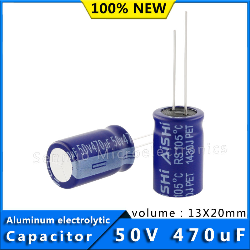 10 pces 50v 470uf 13*20 13x20mm capacitor eletrolítico de alumínio resistência de alta temperatura resistente 105 ° baixa frequência