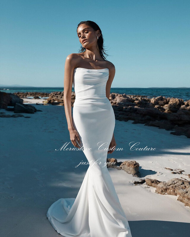 Merioslove-vestidos de novia de sirena sencillos, sin mangas, sin tirantes, minimalistas, para playa, 2024