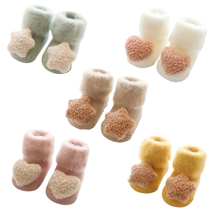 F62D носки для малышей, носки для маленьких мальчиков, разноцветные утепленные носки с милыми звездами