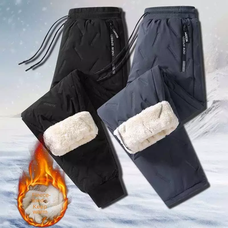 Lambswool กางเกงเล่นสกีของผู้ชายกางเกงผ้าฟลีซซับในตัวหลวมขนาดใหญ่กันลมสำหรับฤดูหนาว