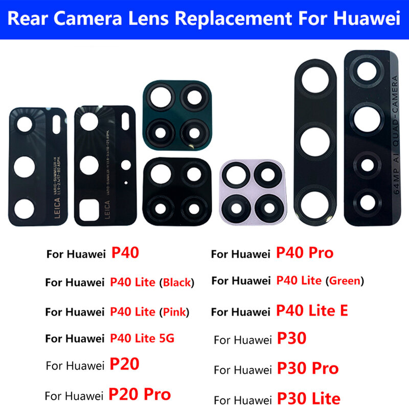 100% baru untuk Huawei P50 P40 Lite 5G P40 Lite E P40 P30 Lite P20 Pro lensa kaca kamera belakang dengan pengganti lem + alat