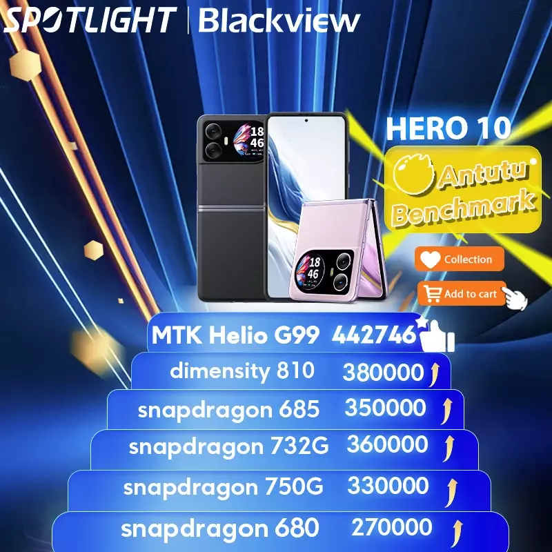 Penjualan perdana dunia Blackview HERO 10 ponsel pintar 12GB + 256GB 6.9 inci tampilan lipat AMOLED 45W pengisian daya kamera MTK Helio G99 108MP