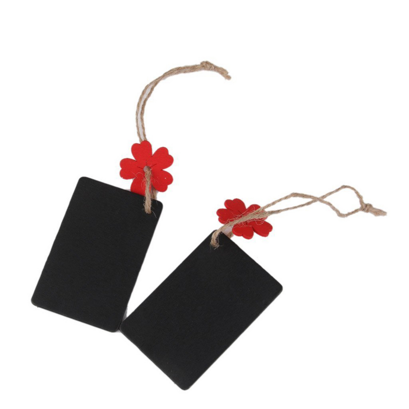 Mini Retangular Pendurado Madeira Blackboard, Preço Tags, Presente Flor Vermelha, 10Pcs
