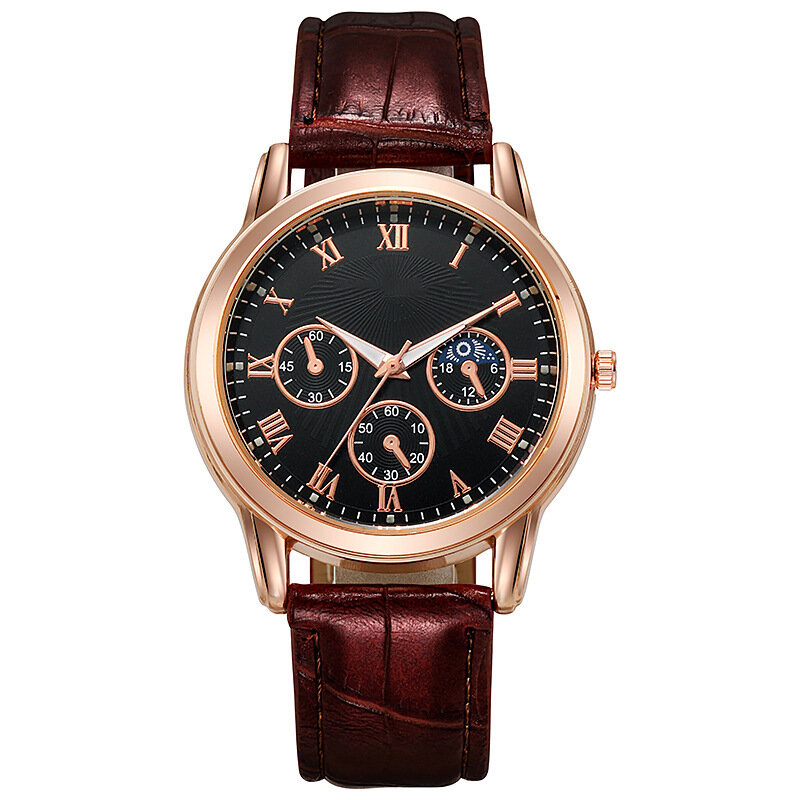 Роскошные мужские кварцевые часы с кожаным ремешком, модные многофункциональные деловые наручные часы с тремя глазами, Спортивные кварцевые наручные часы