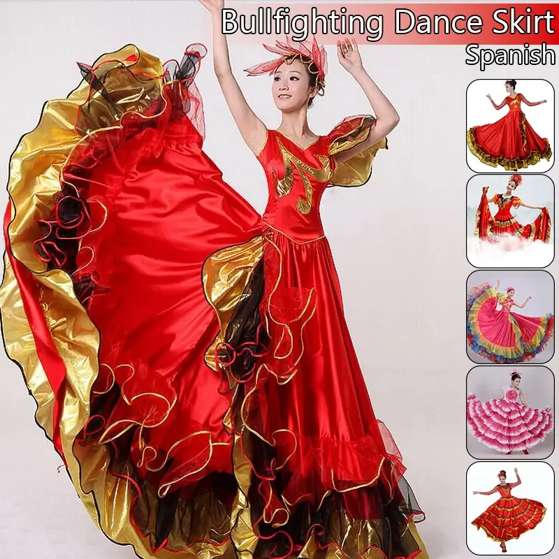 Costume de brevEspagnole pour Femme, Robe de Flamenco Gitane Classique, Grandes Jupes Swing, Bullfight, Performance sur Scène, 180, 360/720