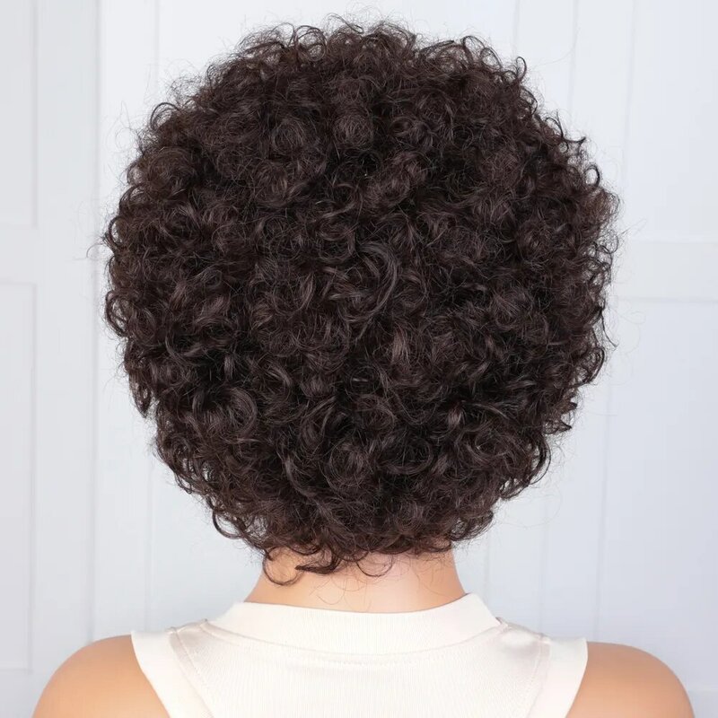 Pixie Short Afro Curly Bob parrucche per capelli umani con frangia per le donne capelli Remy brasiliani indossano e vanno parrucche ricci crespi marroni naturali