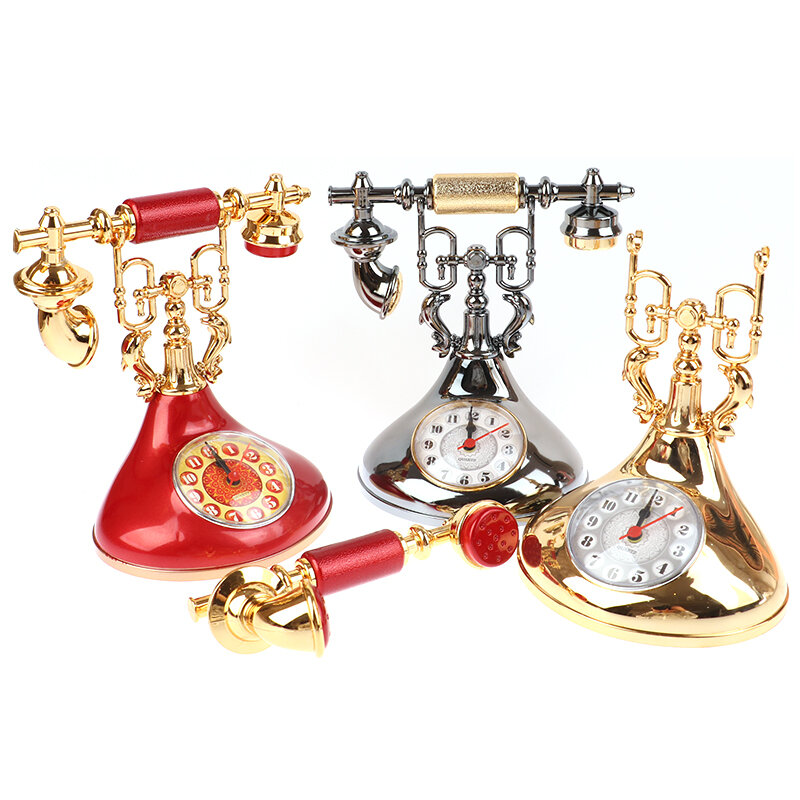 Jam Alarm Pendulum gaya Eropa, telepon Retro jam Alarm dekorasi meja kecil klasik