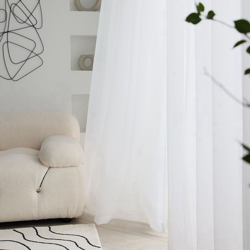 White Curtains Modern Solid Color Sheer Curtains for Living Room Bedroom Balcony Transparent Window Blinds Wedding Decor
